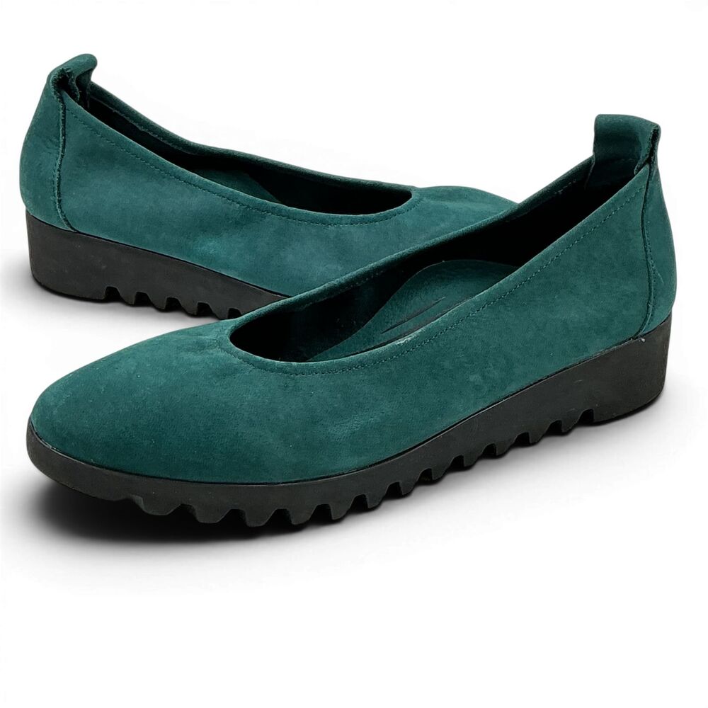 Aetrex Brianna Ballet Flat Womens EU37 US7 Aqua Nubuck Leather Comfort Shoes - Picture 2 of 12